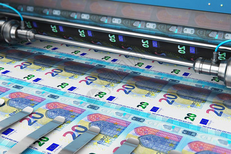 商业成功金融银行会计和创造货币概念印刷机品20欧元纸钞图片