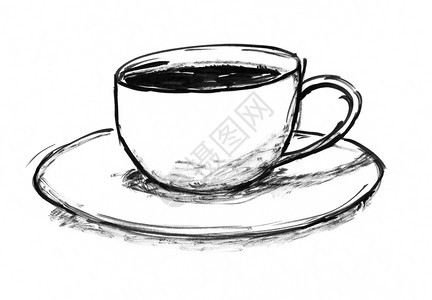 黑色刷子和墨水艺术粗巧的手绘热咖啡杯黑墨手画咖啡杯图片