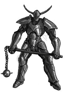 概念艺术黑色和白数字幻想画或黑色武士骑全身盔甲和弹珠的插图图片