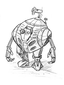机器人卡通黑色Grunge粗糙的Pencil滑稽机器人背景