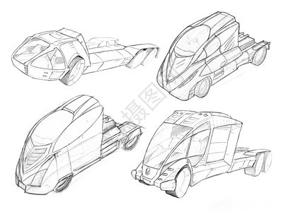 黑色和白铅笔概念一套未来或Scifi汽车设计图的艺术绘画图片