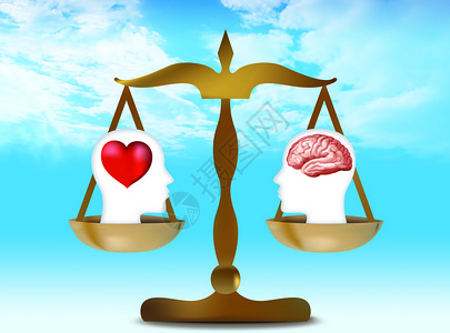 3D心脏和大脑概念与人头圆的休眠带蓝天空圆形背景图片