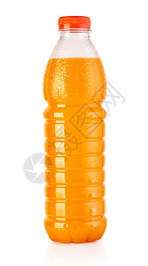 在白色和剪切路径上隔离的可塑橙汁瓶图片