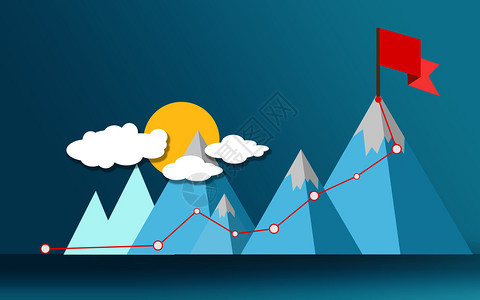 成功之路在山峰上挂旗3D图片