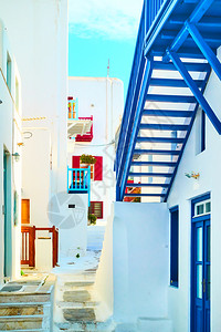 米科诺斯岛希腊岛街镇的白色小房子背景