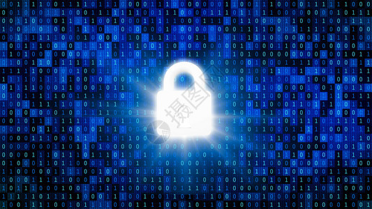 在监控背景矩阵安全技术概念数字据代码的计算机屏幕上保护密码的安全锁为01或二进制号码3d抽象插图图片