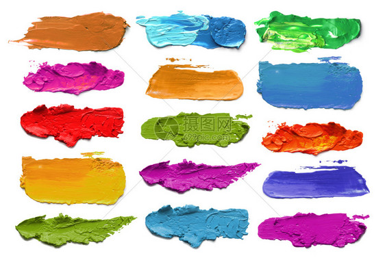 抽象丙烯色笔纹收藏白纸上孤立的颜色图片