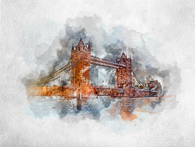 伦敦塔桥水彩画图片