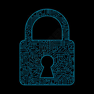 数字据代码和安全技术概念中黑色背景的电路板模式纹理保护密码的安全锁定图标图片