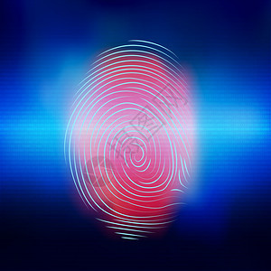 识别个人身份的生物测定电子系统蓝色背景红指纹扫描图片