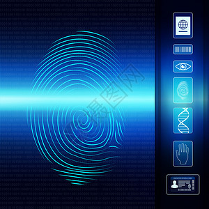 识别个人身份的生物测定电子系统指纹扫描图标Ideyebarkcodednapassport图片