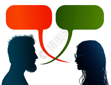 由一男女交谈对话讨论一或人之间的交流图片