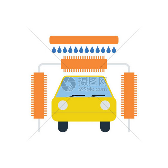 洗车图标平面彩色设计矢量图解图片