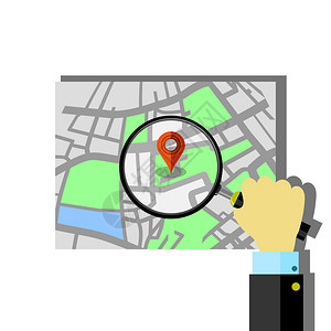 红标指针与纸质路线图GPS导航定位图标红指针与路线图图片