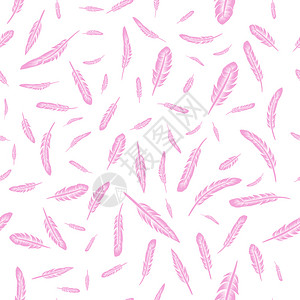 白背景上的粉红羽间无缝模式粉红羽间无缝模式图片