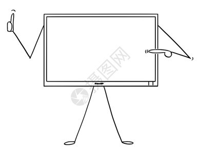 卡通粘贴图绘制计算机或电视监器字符的概念插图指向空屏幕并显示缩略图您的文本有空间计算机或电视监器的卡通插图显示您自己和缩略图图片