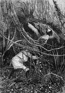布希曼和约翰爵士滑倒在灌木丛下刻着古老的插图朱尔斯凡纳3Russian和3English1872年图片