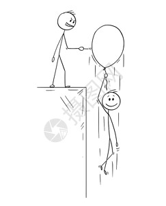 卡通棒图描绘快乐的人或商乘坐充气的政党球飞行概念图有针竞争者准备破解它背景图片