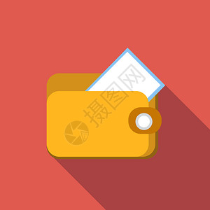 钱包平面图标彩色像红背景有长阴影钱包平面图标图片