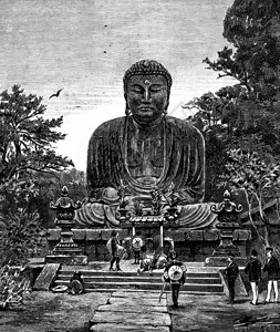 日本的宗教艺术佛祖的巨型雕像古代刻的插图旅行杂志180年图片