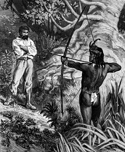 RobinsonCrusoethegarenana红皮肤人似乎伸展了弓刻着古老的插图旅行杂志180年0年图片