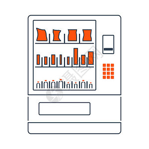 食品售卖机图标薄线与红填充设计矢量说明图片