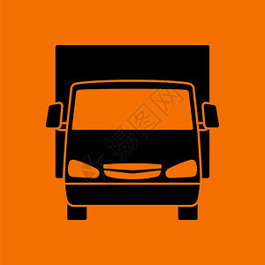 Van卡车图标前视橙色背景黑矢量插图图片