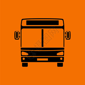 城市公交车图标前视橙色背景为黑矢量插图图片