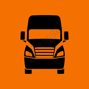 卡车图标前视橙色背景上的黑矢量插图图片
