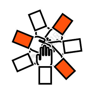 团结和队工作图标薄线与橙色填充设计矢量说明图片