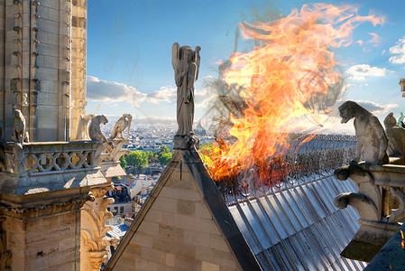 法国巴黎圣母院大教堂火灾高清图片