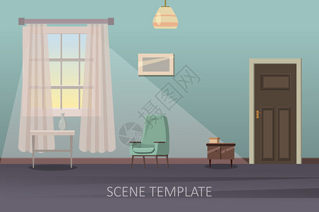 带有家具的客厅室内家具平式矢量插图有家具的客厅室内插图动画模板场景孤立背景图片