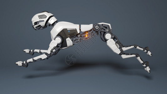 机器人狗以灰色背景运行3D插图图片