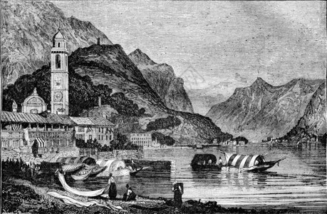伦巴迪科莫湖的景象1836年马加辛皮托雷斯克图片