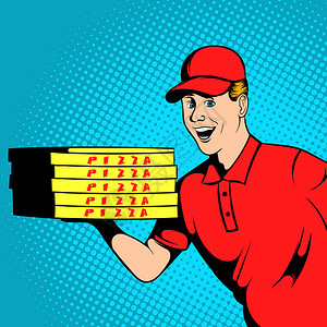 披萨快递员漫画风格的比萨快递员插图漫画图片