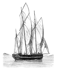 Lugger宽幅右舷区看到1842年的MagasinPittoresque图片