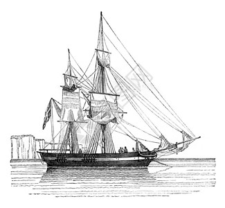 Quiche是船锚帆干燥的古老雕刻插图MagasinPittoresque1842年图片