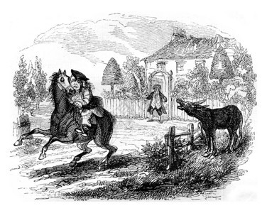 马儿飞跃跳恢复其般的奔驰1842年马加辛皮托罗克MagasinPittoresque的雕刻古典插图图片