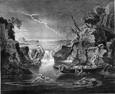 卢浮宫博物馆洪水古老的雕刻图例1845年的马加辛皮托雷克图片