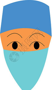 一名戴面罩和蓝色外科帽子的医生矢量彩色绘画或插图图片