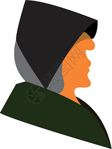 身戴黑帽子和绿色大衣矢量彩绘画或插图的白发老太婆图片