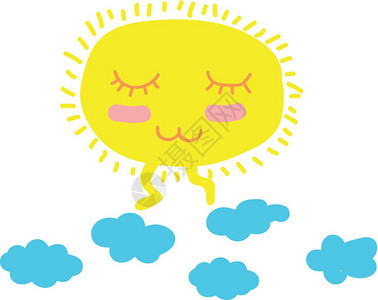 一张和平的太阳在云层矢量之上行走的漫画彩色绘或插图图片