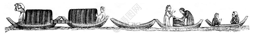 小船鱼蒙热淡水船人过者雕刻的古典插图1846年麦加辛皮托罗克图片