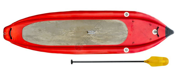 白水充气式站台向上划桨板和孤立在白水顶视图上高清图片