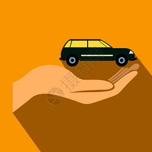 黄色背景上手持汽车的平面风格图图片