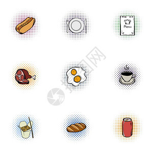 垃圾食品图标设置Popart演示9个垃圾食品向量图标用于网络Junk食品图标设置流行艺术风格图片