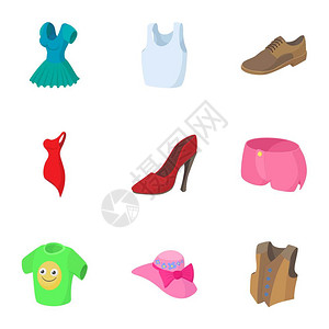 机构图标套装的服卡通插图显示用于网络的身体矢量图标的9件衣服身体图标套装的服卡通风格图片