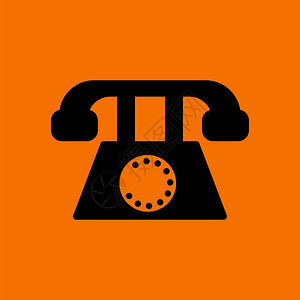 旧电话图标橙色背景的黑矢量说明图片