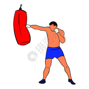 卡通风格打拳击的男人矢量插图图片