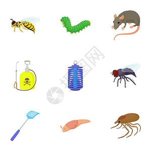 有害昆虫图标集卡通插为网络展示9个有害昆虫病媒图标卡通风格图片